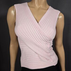 Y2K Pink Sleeveless Ribbed Knit Tank Top Womens S Coquette Crossover V Neck